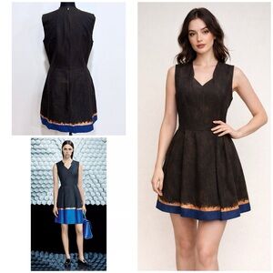 BOSS Hugo Boss Olive Fantasy Blue DOLENA Jacquard Fit Flare Mini Dress US 6